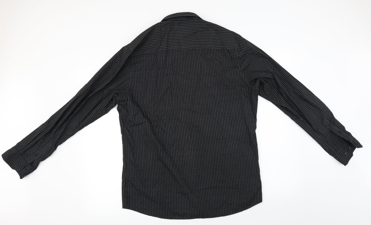 Mens UK Size L Dressmann Black  Button-Up Long Sleeve Casual Shirt