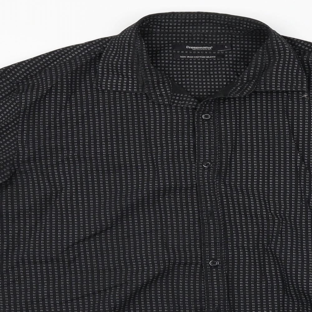 Mens UK Size L Dressmann Black  Button-Up Long Sleeve Casual Shirt