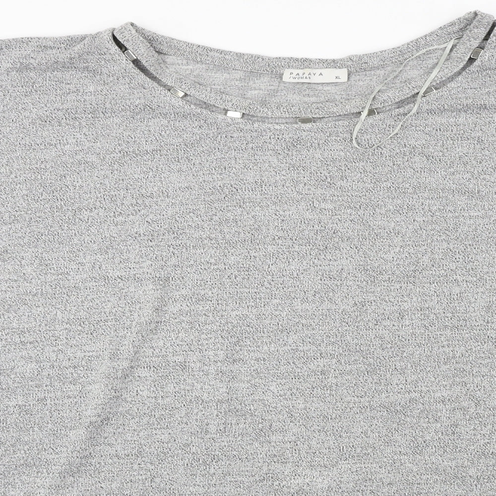 Close-up detail of Papaya women’s grey jumper, size XL