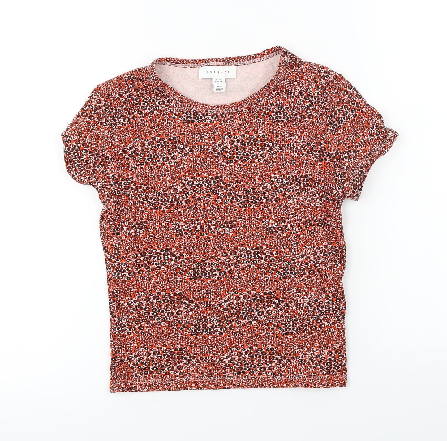 Womens UK Size 6 Topshop Red Basic T-Shirt
