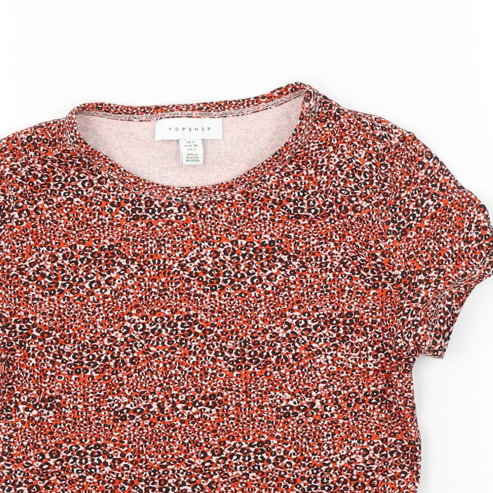 Womens UK Size 6 Topshop Red Basic T-Shirt