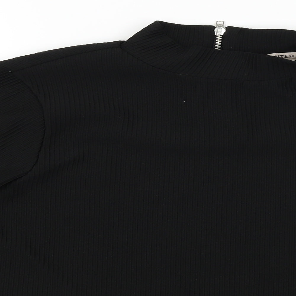 Close-up detail of Limited Edition women’s black jumper, size UK 10