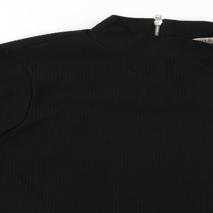 Close-up detail of Limited Edition women’s black jumper, size UK 10