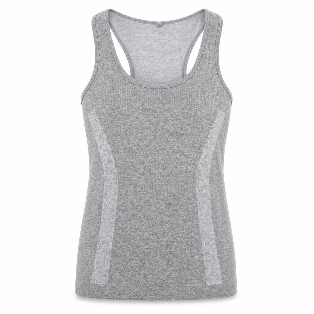 Front view of WorkOut women’s grey basic tank, size UK 6