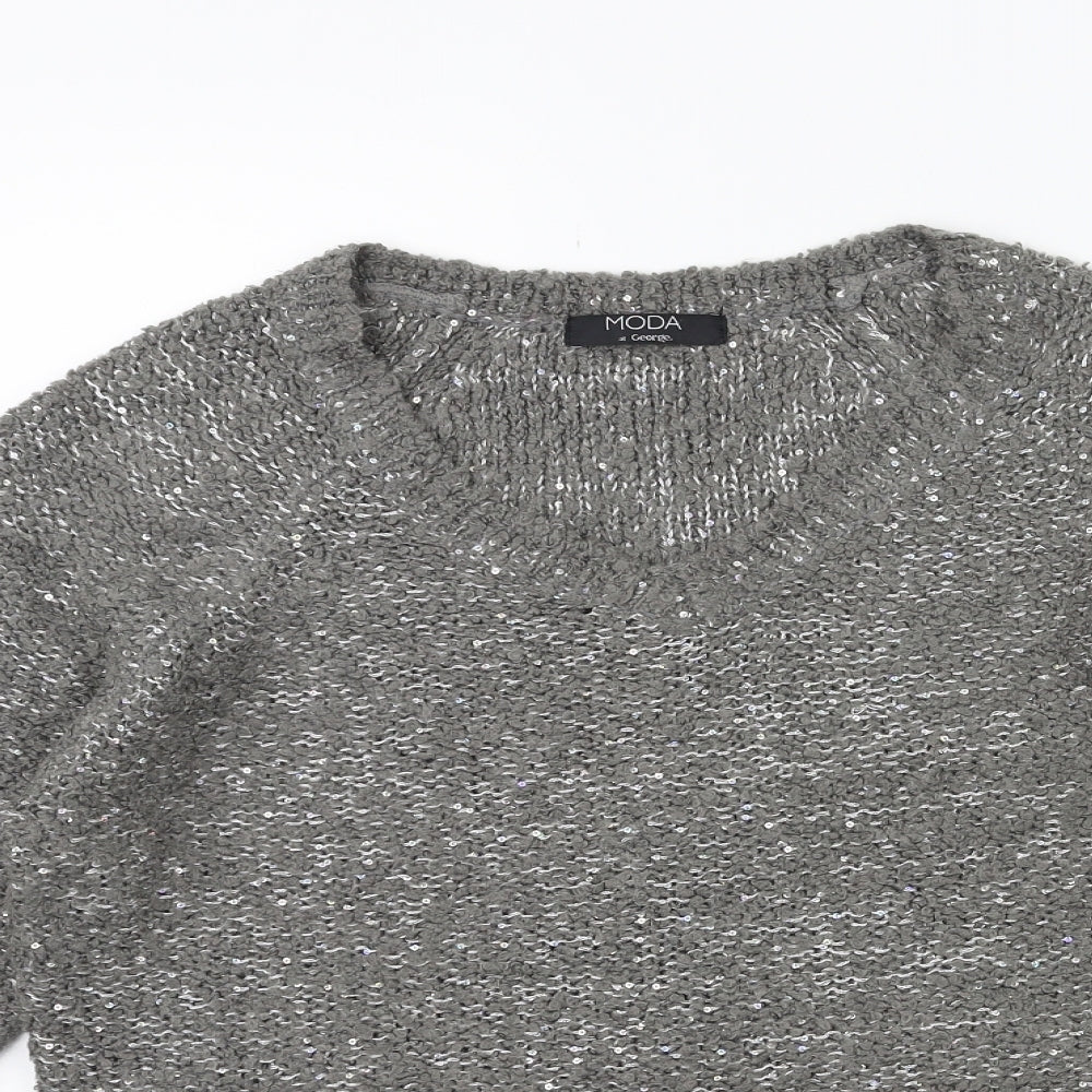 Close-up detail of George women’s grey knit jumper, size UK 14