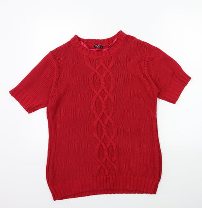 Front view of M&Co women’s red knit jumper, size XL