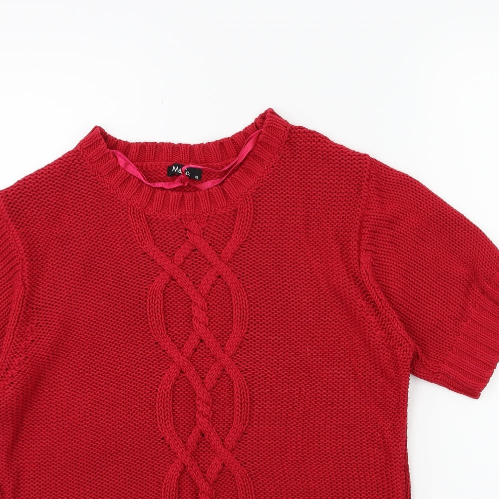 Close-up detail of M&Co women’s red knit jumper, size XL
