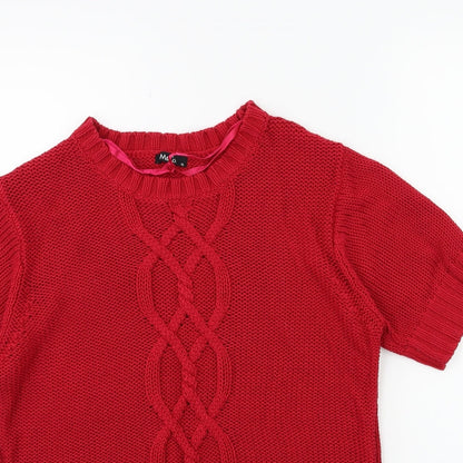 Close-up detail of M&Co women’s red knit jumper, size XL