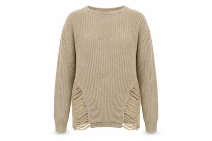 Front view of Preworn women’s beige knit jumper, size M