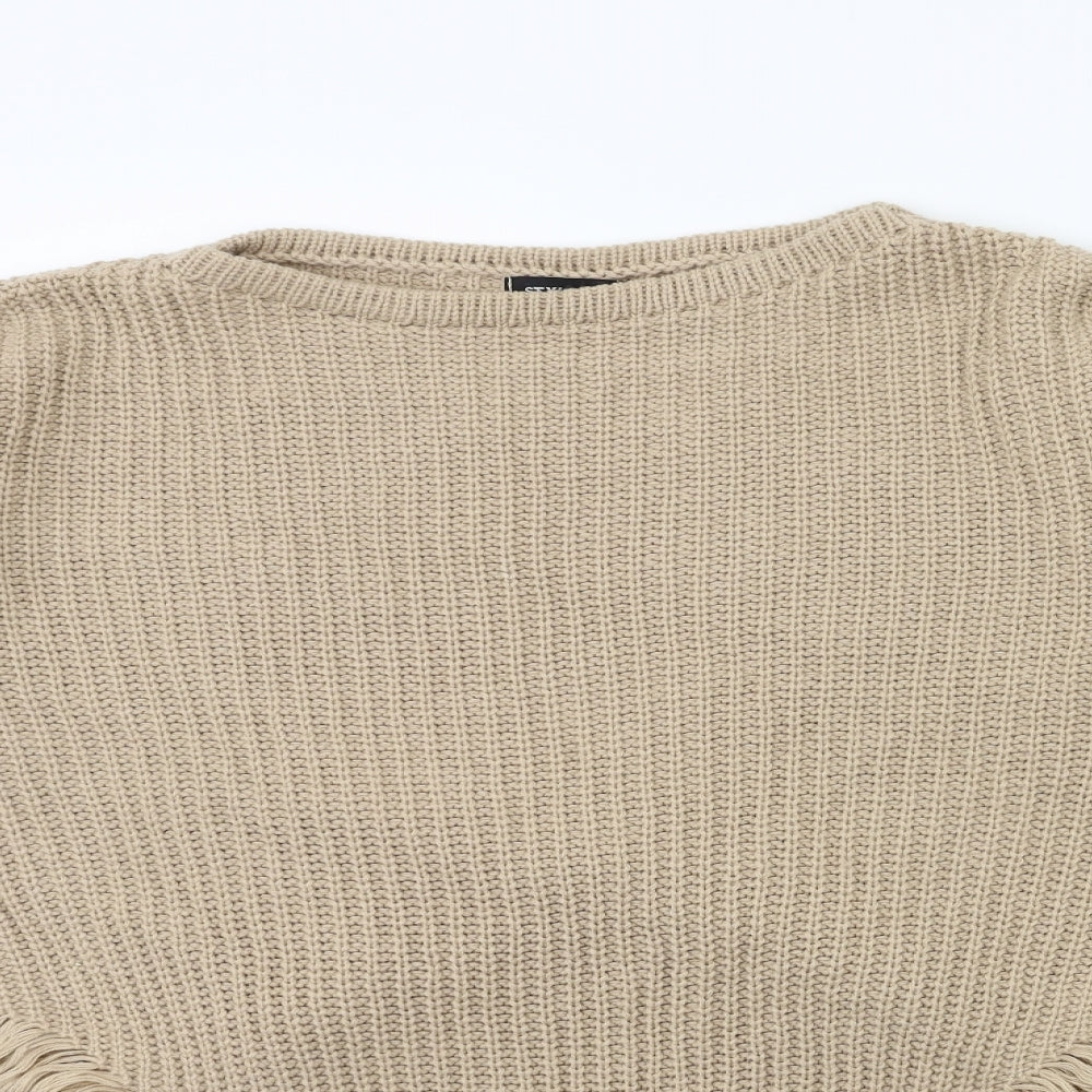 Close-up detail of Preworn women’s beige knit jumper, size M
