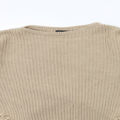 Close-up detail of Preworn women’s beige knit jumper, size M