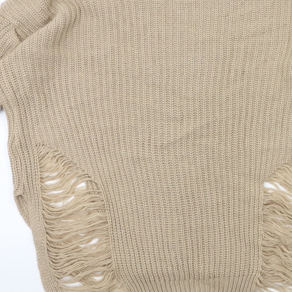 Brand and care label for Preworn women’s beige knit jumper, size M