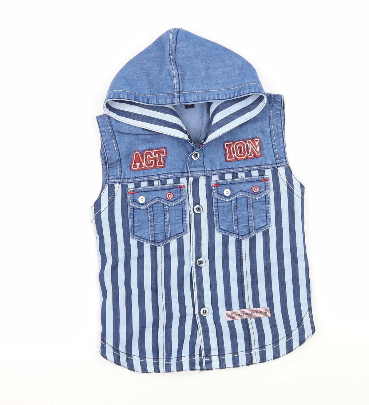 Additional front view of Preworn boys’ black striped basic button-up, size L, - action