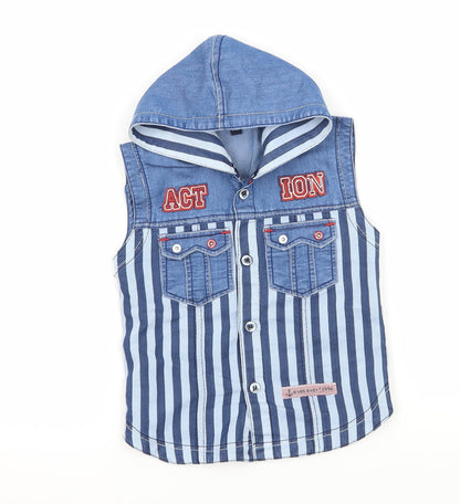 Additional front view of Preworn boys’ black striped basic button-up, size L, - action