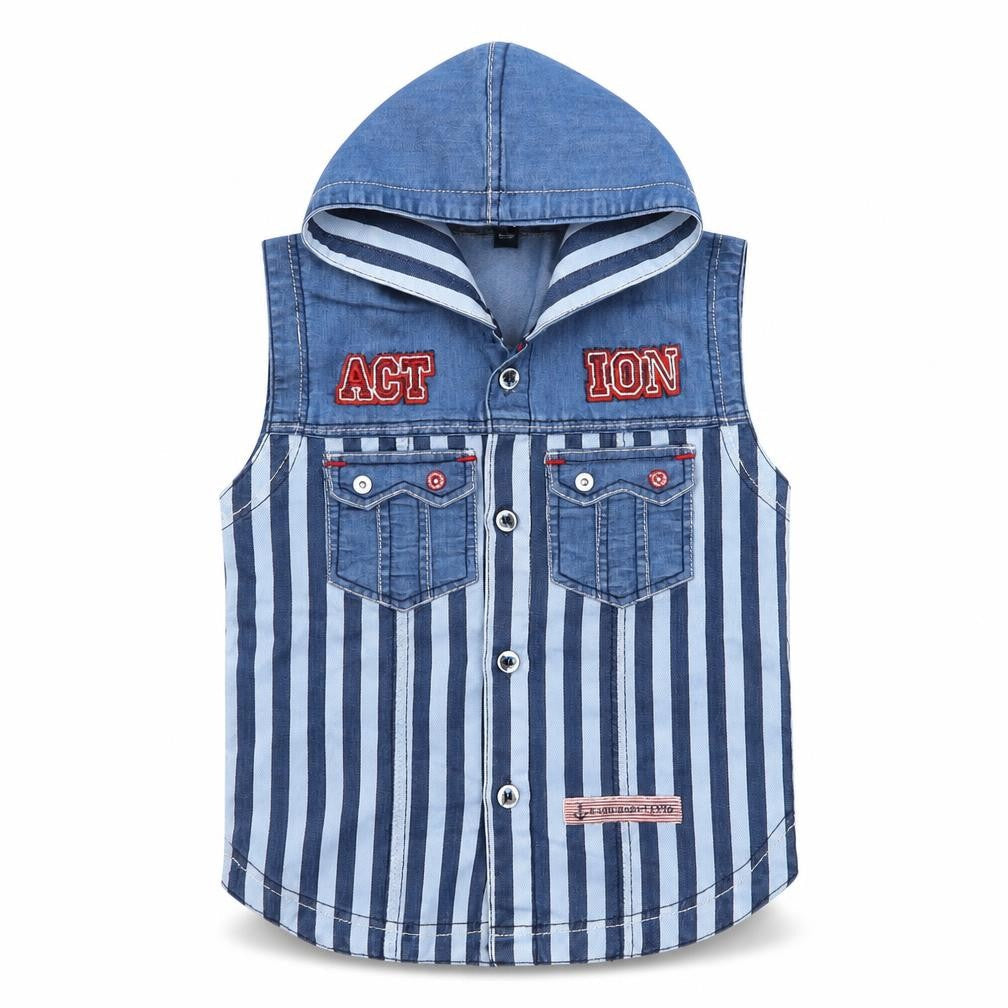 Front view of Preworn boys’ black striped basic button-up, size L, - action