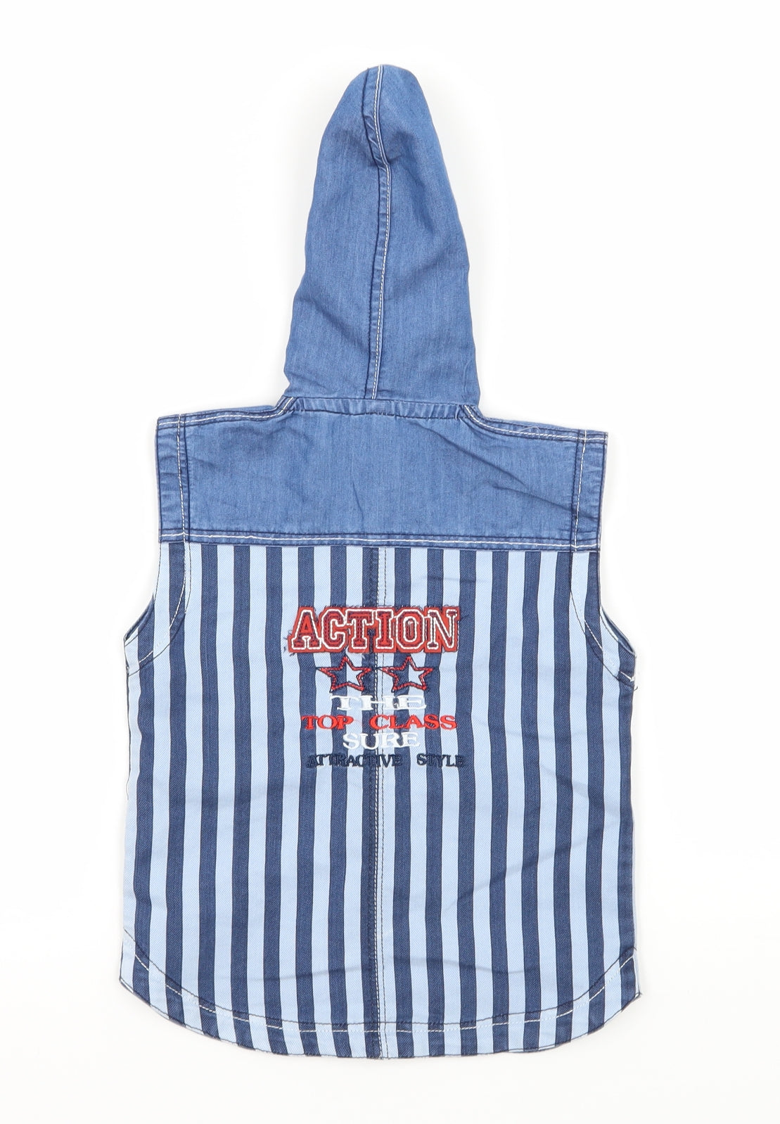 Back view of Preworn boys’ black striped basic button-up, size L, - action