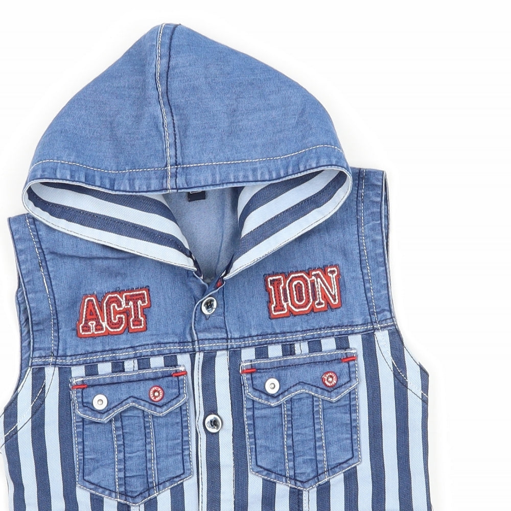 Close-up detail of Preworn boys’ black striped basic button-up, size L, - action