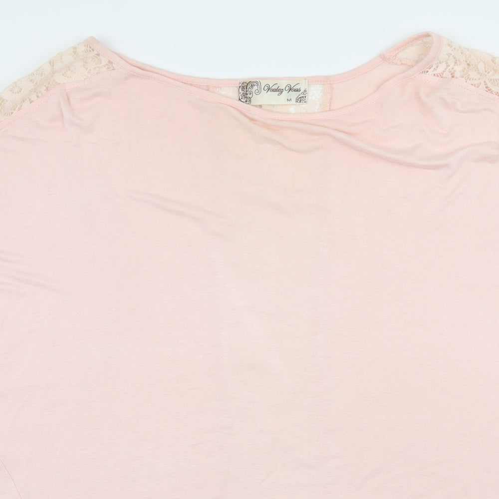 Womens UK Size M Voulez-Vous Pink Basic T-Shirt