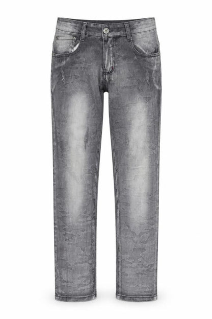 Front view of dola elvin girls’ grey straight jeans, size 13-14, years