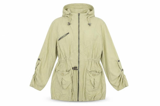 Front view of TG women’s beige jacket, size UK 12