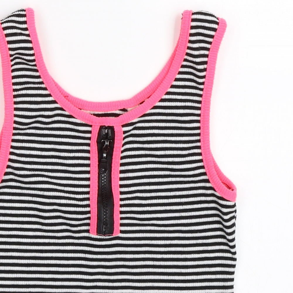 Miss Evie Girls Black Striped  Basic Tank Size 9-10 Years