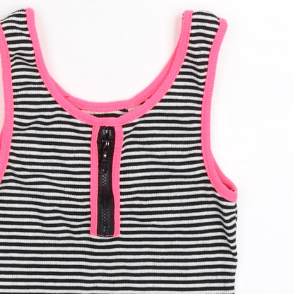 Miss Evie Girls Black Striped  Basic Tank Size 9-10 Years
