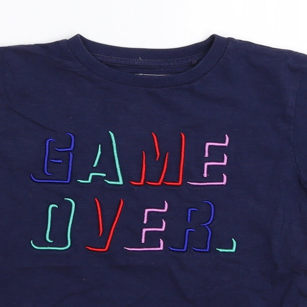 Close-up detail of Next boys’ blue basic t-shirt, size 5, years