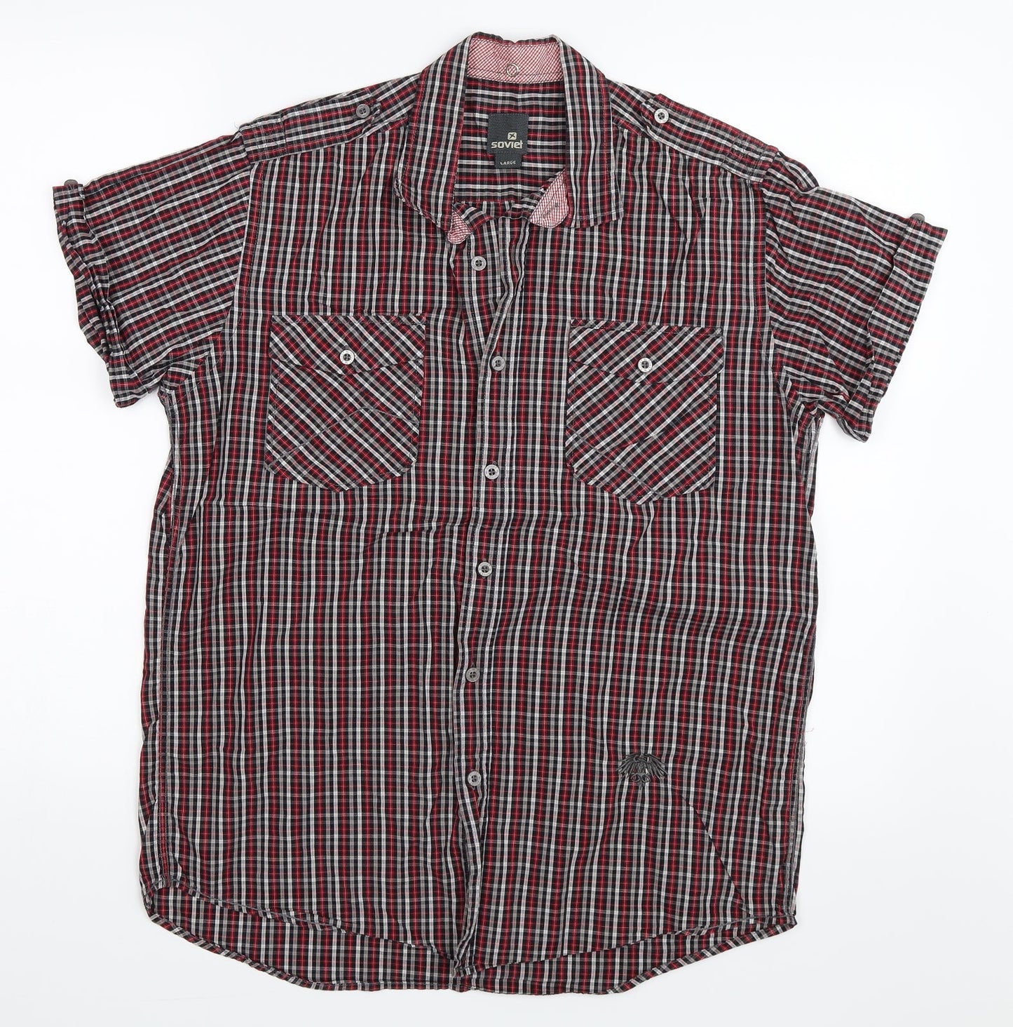 Soviet Mens Red Check   Button-Up Size L