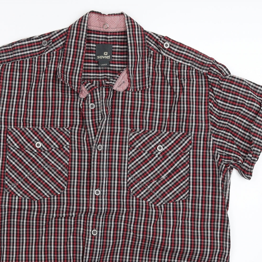 Soviet Mens Red Check   Button-Up Size L