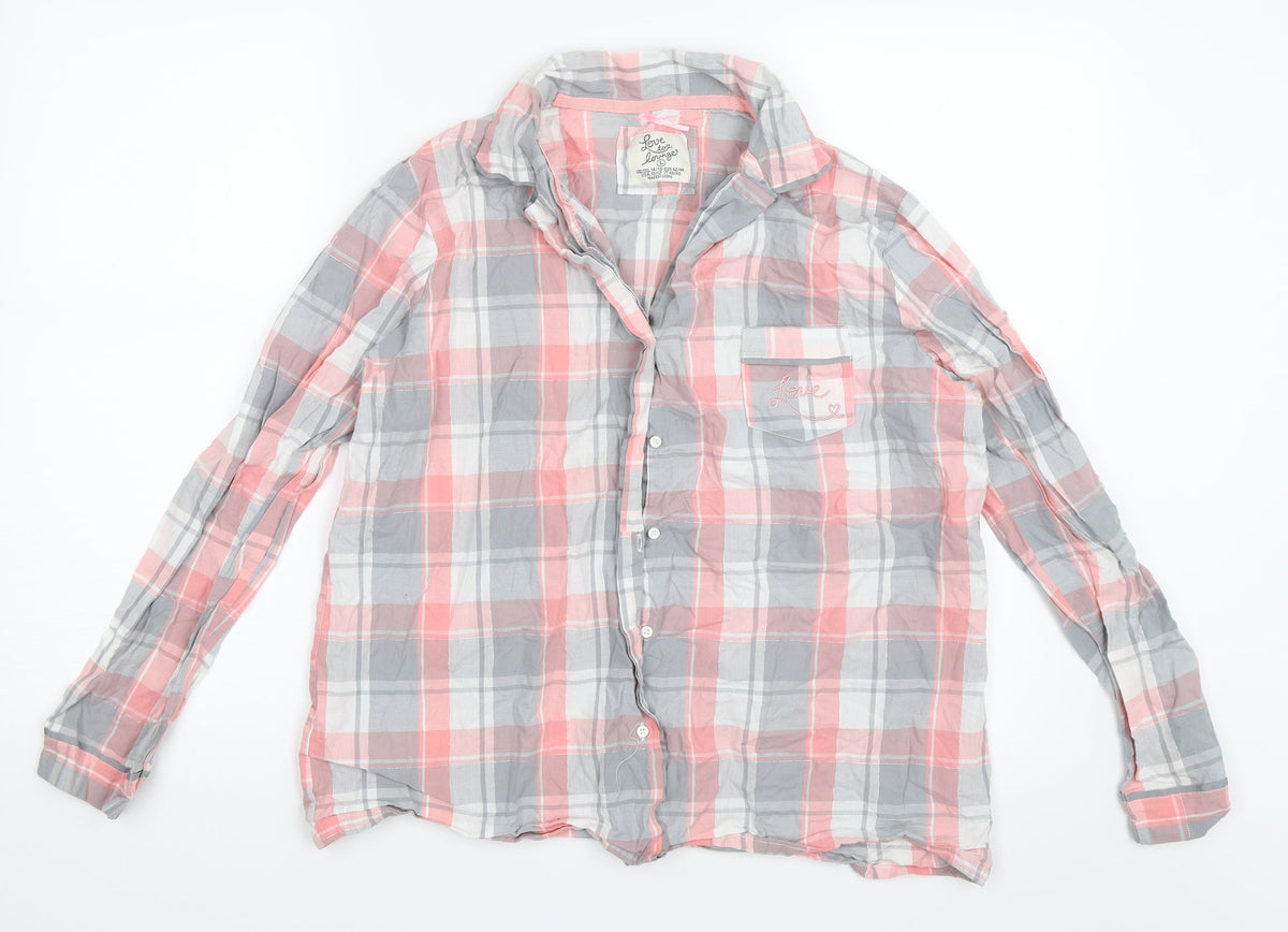 Front view of Primark women’s pink check top pyjama top, size UK 14