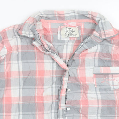 Close-up detail of Primark women’s pink check top pyjama top, size UK 14