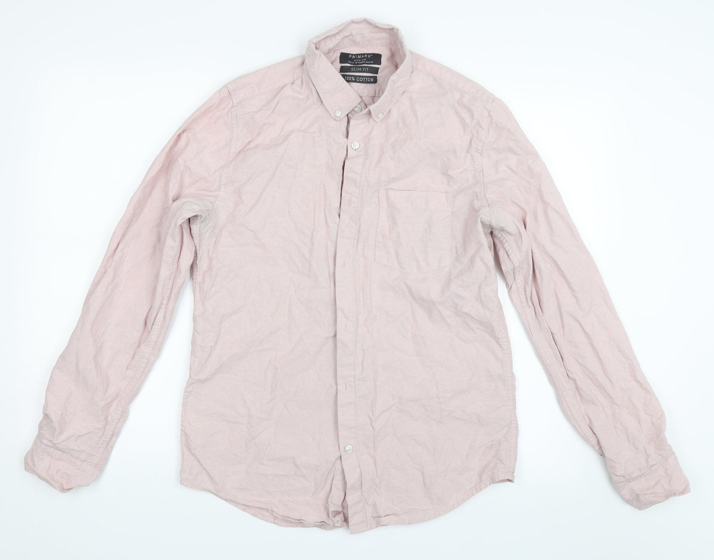 Mens UK Size M Primark Pink  Button-Up Long Sleeve Casual Shirt