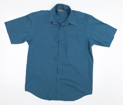 Mens UK Size 15.5 Essentials Blue  Button-Up Short Sleeve Casual Shirt