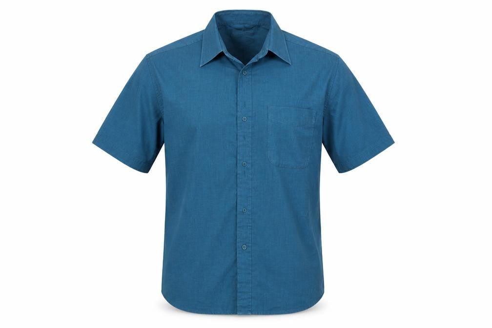 Mens UK Size 15.5 Essentials Blue  Button-Up Short Sleeve Casual Shirt