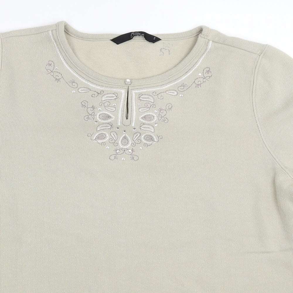 Womens UK Size S BM Beige Basic T-Shirt