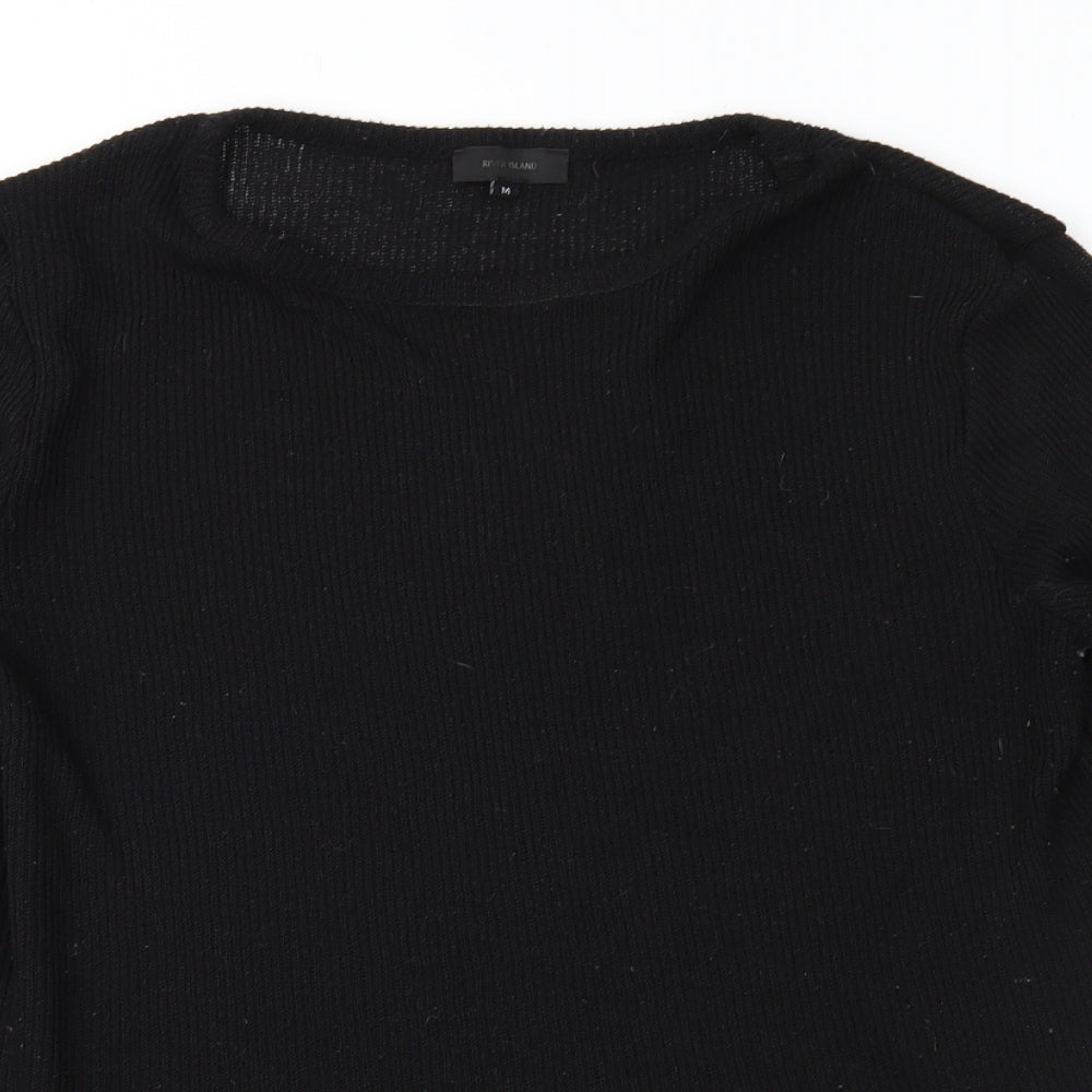 Close-up detail of River Island women’s black jumper, size M