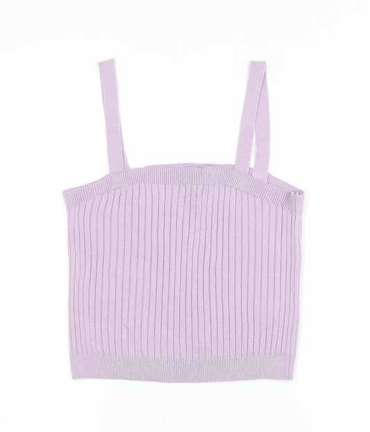 Womens UK Size L New Look Purple Cropped T-Shirt
