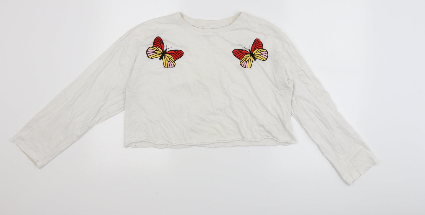 Messy Bun Womens White   Cropped T-Shirt Size L  - butterfly