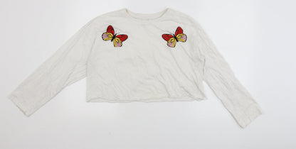 Messy Bun Womens White   Cropped T-Shirt Size L  - butterfly