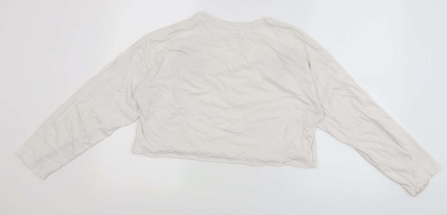 Messy Bun Womens White   Cropped T-Shirt Size L  - butterfly