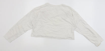 Messy Bun Womens White   Cropped T-Shirt Size L  - butterfly