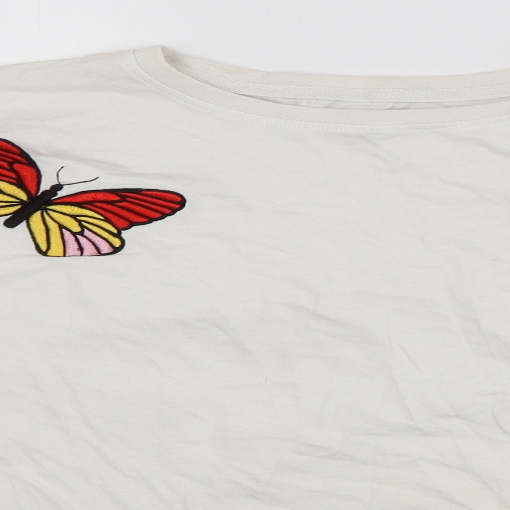 Messy Bun Womens White   Cropped T-Shirt Size L  - butterfly