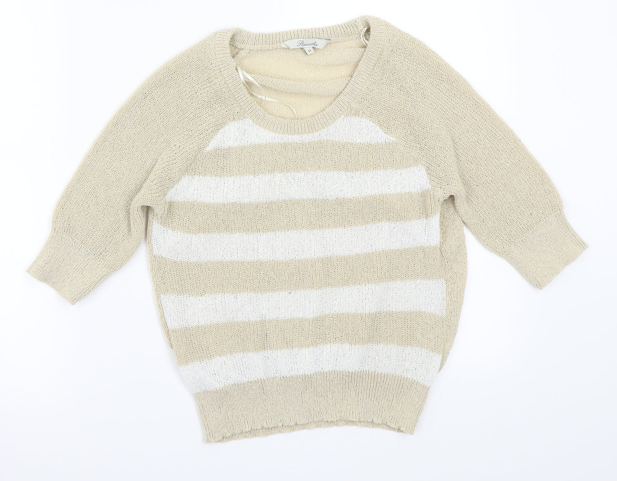 Front view of Peacocks women’s beige striped jumper, size M