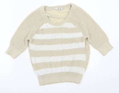 Front view of Peacocks women’s beige striped jumper, size M