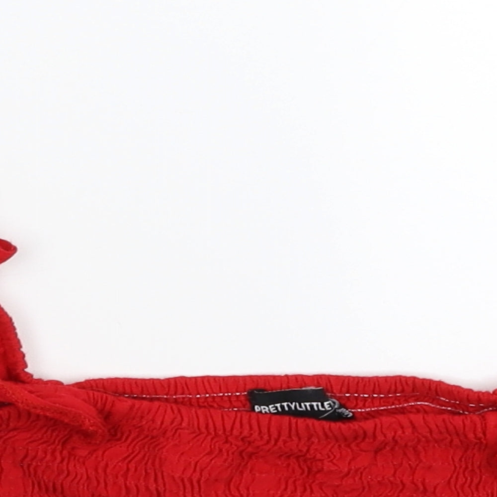 Womens UK Size 6 PRETTYLITTLETHING Red Cropped T-Shirt