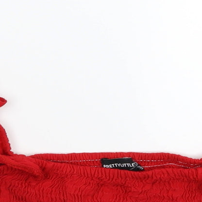 Womens UK Size 6 PRETTYLITTLETHING Red Cropped T-Shirt