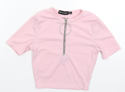 Womens UK Size 4 PRETTYLITTLETHING Pink Basic T-Shirt