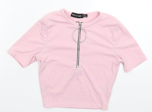 Womens UK Size 4 PRETTYLITTLETHING Pink Basic T-Shirt