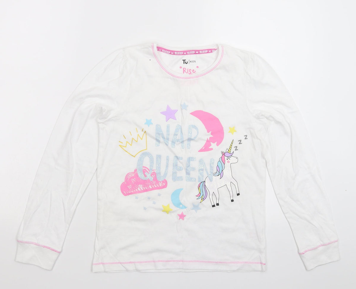 Additional front view of Tu girls’ white solid top pyjama top, size 10-11, years