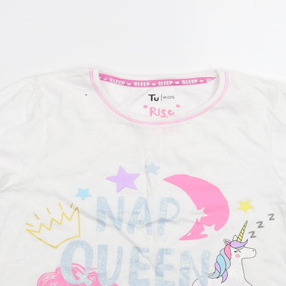 Close-up detail of Tu girls’ white solid top pyjama top, size 10-11, years
